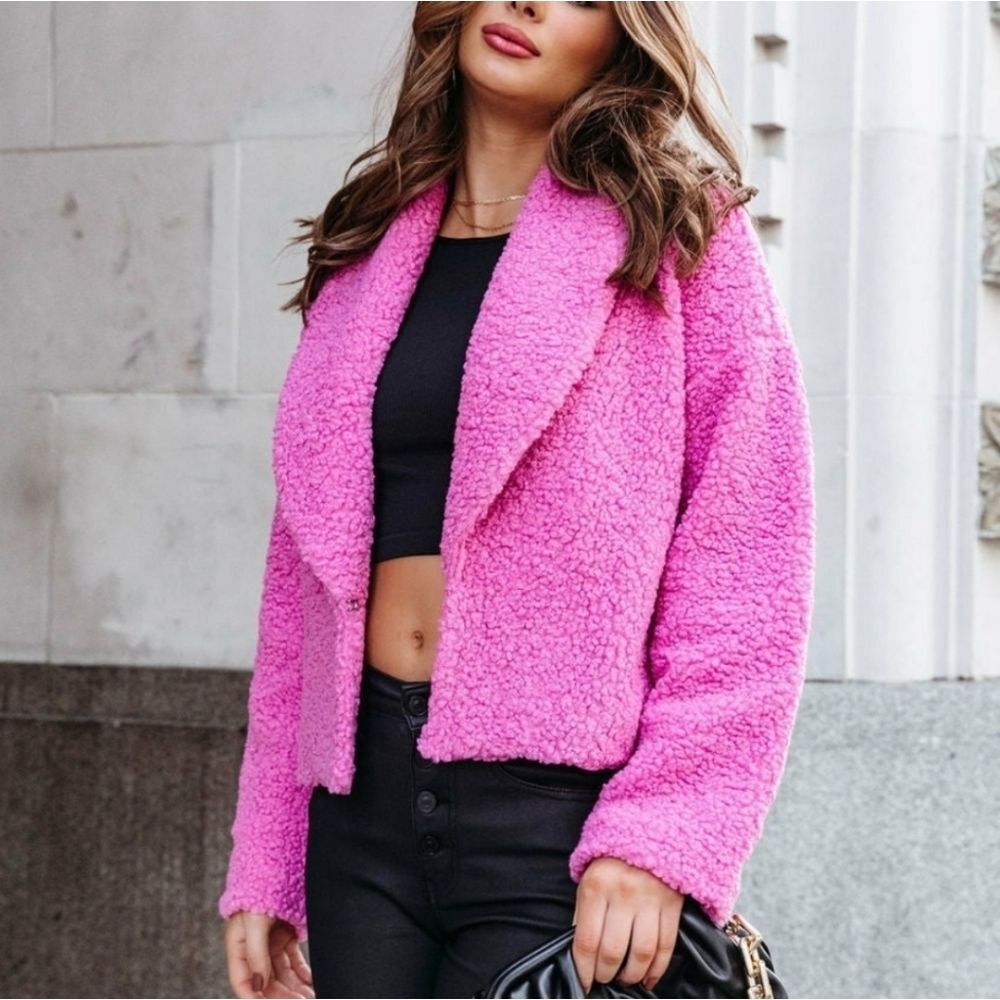 Hot Pink Teddy Jacket Barbiecore Coastal Cowgirl Festival‎ Dopamine Size Medium